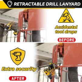 otuiaim Extendable Tool Strap for Cordless Drills with Carabiner Hook and Velcro Fastening, 160 cm Anti-Fall Safety Strap for Power Tools, 5 kg Load Capacity Safety Lead