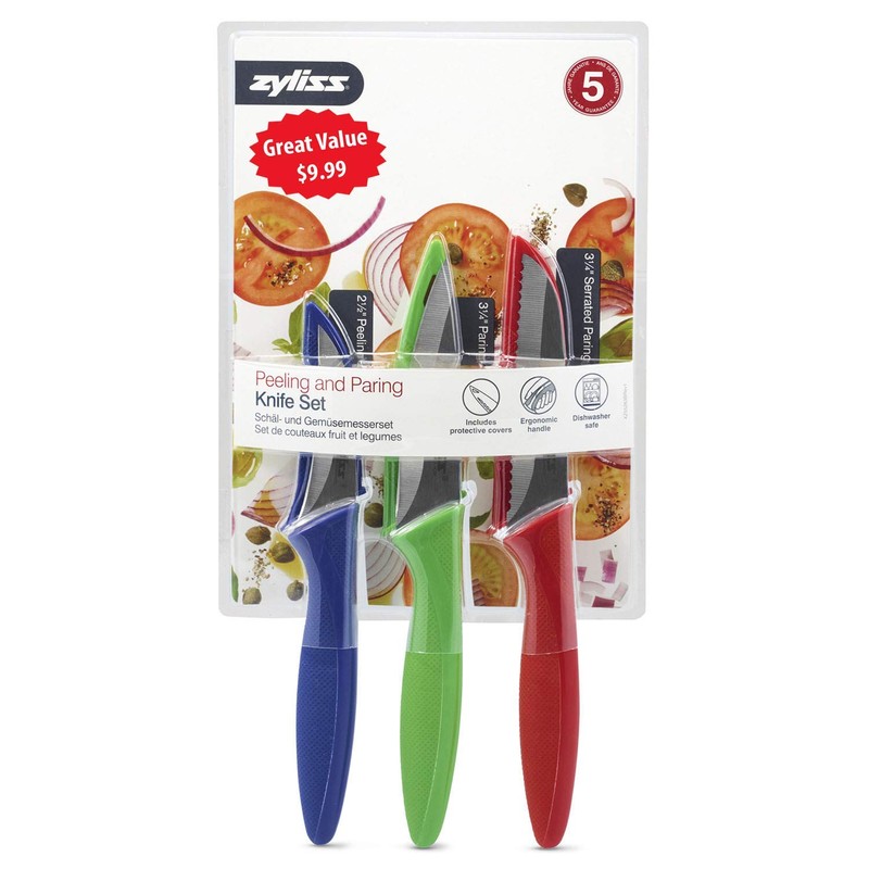 Zyliss 3 Piece Peeling & Paring Knife Set with Covers