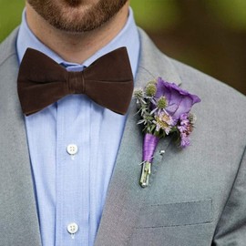 HOULIFE Velvet Bow Ties for Men, Solid Color Pre-tied Style Formal Vintage Tuxedo Bowtie for Wedding Party Prom (Brown)