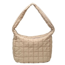Women's Quilted Shoulder Bag Lightweight Tote Bag Soft Crossbody Bag Large Capacity Handbag Purse (khaki)