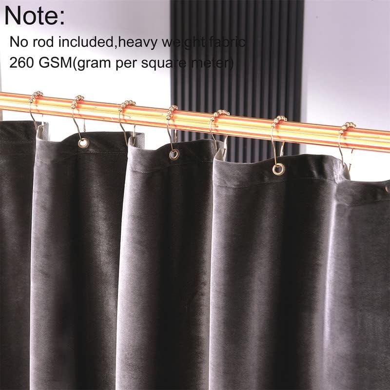 HYAWGE Velvet Dark Grey Shower Curtains for Bathroom,260 GSM Heavy