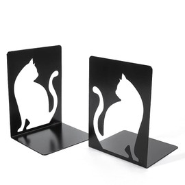 Kaenarie Bookends Iron Cutlery Cat Design Book Stand (Cat)