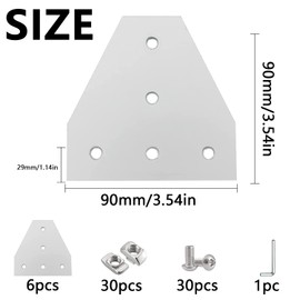 T Shaped Corner Bracket Connection Plate 6 Pieces Corner Bracket Plate with M6 T Nuts + M6 Screws + Screw Wrench for Standard Aluminium Extrusion Profile with 7 mm Slot 3030