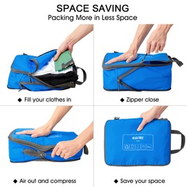 G4Free 6 Sets Compression Packing Cubes, 3 Sizes Waterproof Travel Luggage Organizer Foldable Storage Bags Set, Lightweight Accessories Essentials