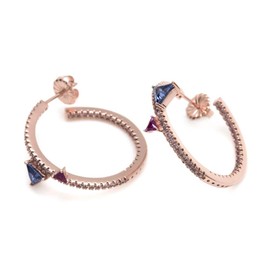 Sterling Lineargent 925m Silver Earring Band 30mm Rose Gold Cubic Zirconia Diamond Quartz Triangle