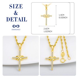 INFINIONLY Women's Pendant and Earring, 925 Sterling Silver Jewellery Sets, Gold, Infinity Symbol and Cross Element, Inlaid Zircon, Women's and Girls' Earrings Necklace, Cross Jewellery, Sterling