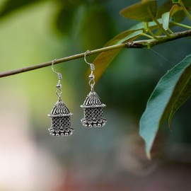 Oxidized Ethnic Square Shape Jhumka/Jhumki Fish Cut Hook Earrings jewelry women