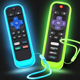 2Pack Case for Roku Remote, Cover for Hisense Roku TV Steaming Stick/Express Universal Replacement Controller Silicone Sleeve Skin Glow in The Dark Green and Sky