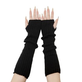 YAMEIZE Heart Arm Warmers Women Teen - Knitted Arm Sleeve Long Fingerless Gloves Gothic Cute Sweet Girl Arm Covers (Black)