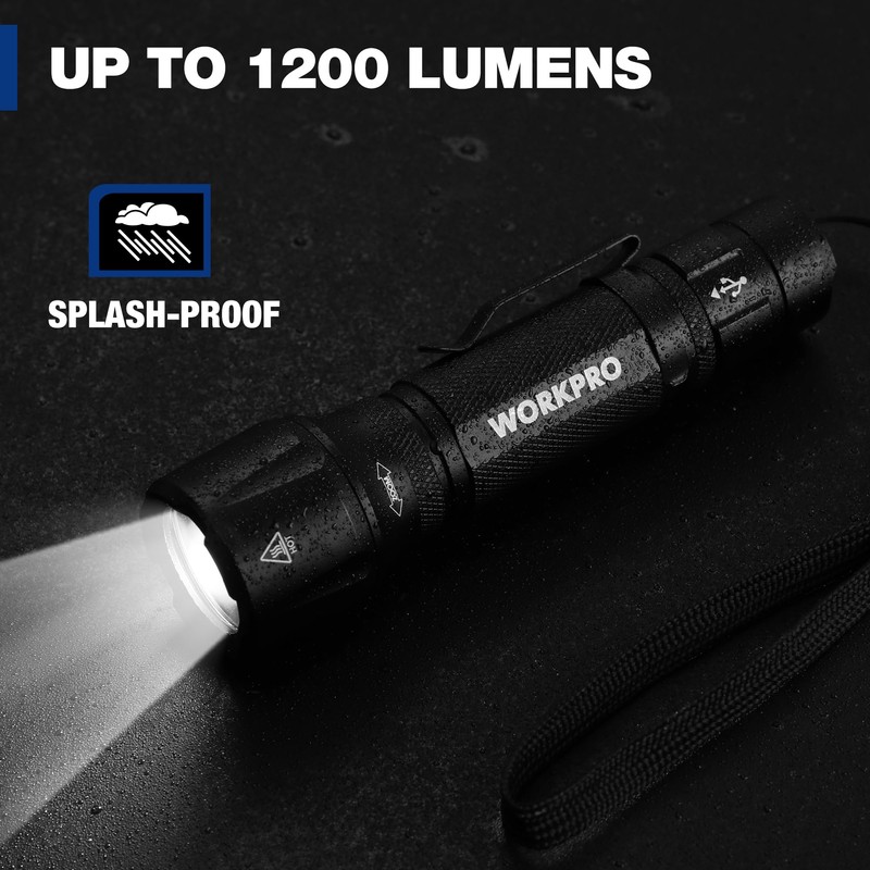 WORKPRO 1200LM Tactical Flashlight, Rechargeable EDC Mini Flashlight, Pocket Flashlight