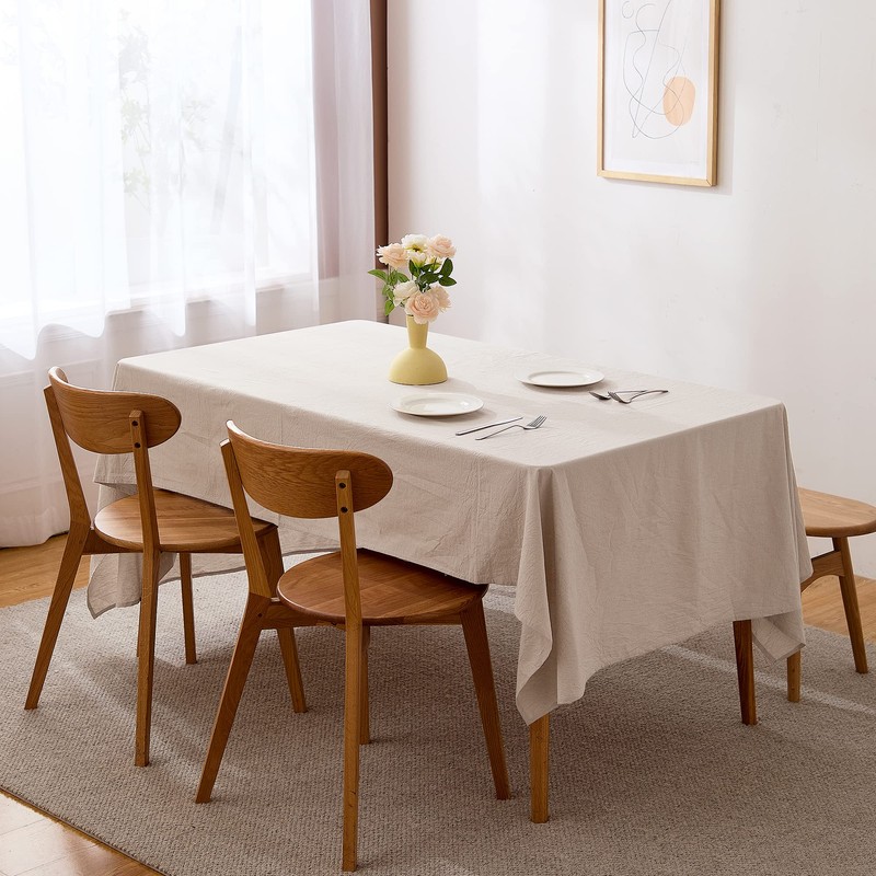 ATsense Tablecloth Beige Linen Look 100% Washed Cotton Square Tablecloth