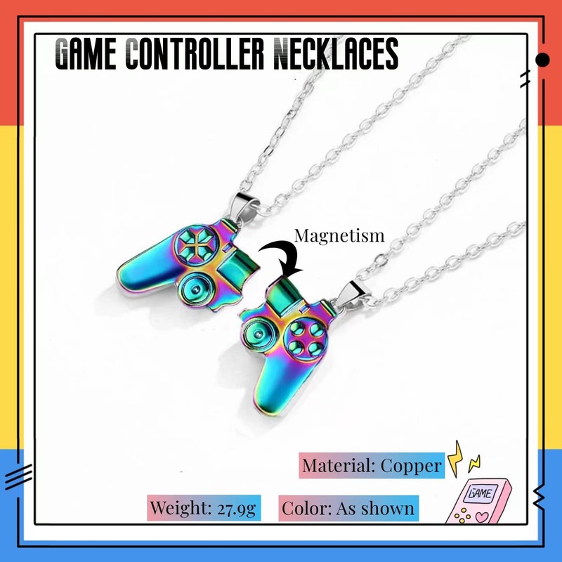 GAUEIOUR Game Controller Necklaces,Magnetic Couple Necklaces, 2-Pack Split Magnetic Colorful