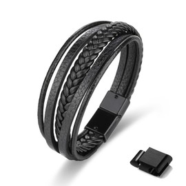 Lian Leather Bracelet for Men Braided Leather Bracelet in Black & Brown Magnetic Stainless Steel Clasp 23CM Cuff Wristband Bracelet Gifts for Graduation Fathers Day Boyfriend Birthday Christmas