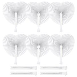 PATIKIL Heart Shape Paper Hand Fans, 20 Pack Bulk Folding Fan Handheld with Plastic Fan Handles for Wedding Party Decoration Birthday Guest Favors DIY Supplies, White