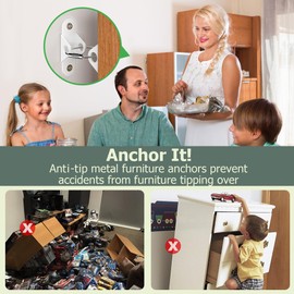Booda Brand Furniture Anchors for Baby Proofing, Anti Tip Furniture Wall Anchors, Metal Earthquake Straps Secure 400 LBs Drawer, Cabinet to Wall, Dresser Wall Safety Anchor for Child Safety (6 Pack)