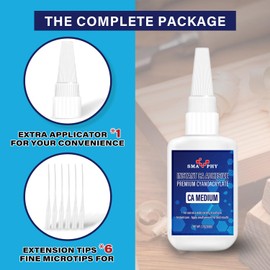 SMAPHY Professional Cyanoacrylate Glue(2 oz), Medium Viscosity CA Glue for Woodworking with Extra Caps and Microtips, Instant Super Glue for Wood, Metal, Rubber, Leather, Ceramic and Fiberglass