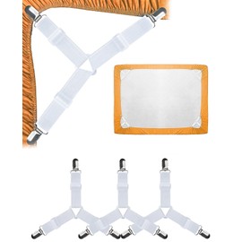 ASADAYS 2-Pack Bed Sheet Fasteners 4-Clip Adjustable Triangular Elastic Straps Cross Mattress Anti-Slip Grippers Secure Grip Clips for Bed Sheets and Sofa Cushions Essential for Home (White-3Clip/4P)