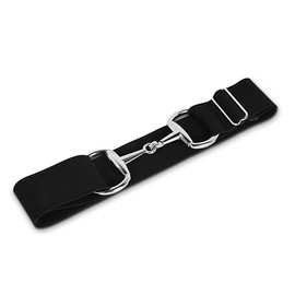 CELAEQ BASICS 2-Inch Elastic Equestrian Belt Silver Snaffle Bit Buckle, Comfortable and Stretchable Horse Riding Accessory (Silver Buckle, Classic Black Elastic Belt - 2 inch)