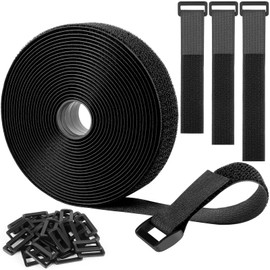 Marine Aurora 6M Adjustable Cable Straps (30 Pieces) - Hook & Loop Fasteners, 2.5CM Width, Free Cut Length - Black Reusable Ties for Cable & Wire Management, Home/Office/Garage