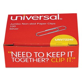 Universal Jumbo Nonskid Paper Clips, Silver, 100/Pack, 10 Packs/Box ( AZRUNV72240)