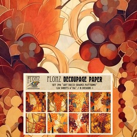 Decoupage Paper Pack (24 Sheets 6"x6") Art Deco Grapes Wallpaper # Vintage Styled Pattern Paper for Decoupage, Craft and Scrapbooking
