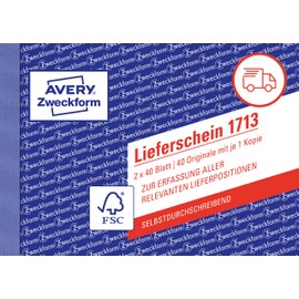AVERY Zweckform AVERY Zweckform 1713 Lieferschein speziell für Österreich (A6 quer, 2x40 Blatt, selbstdurchschreibend mit farbigem Durchschlag, zur Erfassung aller relevanten Lieferpositionen) weiß/ gelb