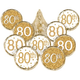 White and Gold 80th Birthday Party Favor Stickers - 180 Labels