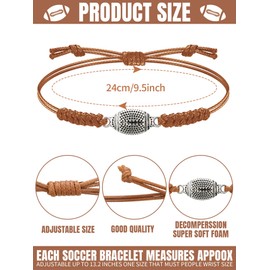 20 Pieces Football Bracelets Adjustable Football Charm Bracelets Football Gifts for Women Men Most Sport Team Players(Brown)
