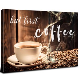 Coffee Wall Art Kitchen Wall Art Vintage But First Coffee Sign Wall Decor Coffee Cup Bean Canvas Print Pictures for Dining Room Family Cafe Bar Painting Artwork Shop Restaurant Home Decorations 12x16"