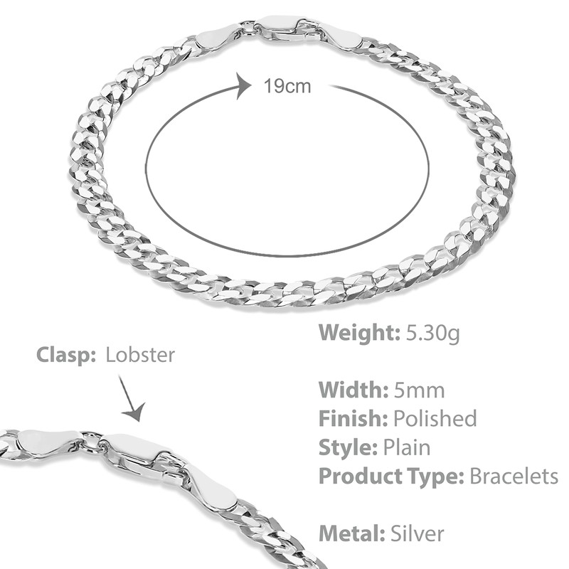 Silver 120 Flat Curb Bracelet 19cm