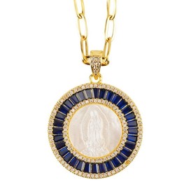 Mother of Pearl Our Lady of Guadalupe Medal Necklace,Cadena Virgen De Guadalupe 14K Gold Plated Medal,Religious Faith Necklace