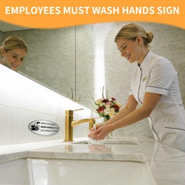 Employees Must Wash Hands Sign 2 Pack, Wash Your Hands Sign Self-adhesive, Hand Washing Signs Aluminum Metal 8.5x3.5 inches