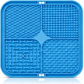 Genérico Tapete para Lamer Perros de Silicona, Plato para Perro de Alimentación Lenta, Accesorio para Perro con Diseño 4 en 1, Tapete Antiansiedad para Premios, Croquetas y Comida Húmeda, Azul