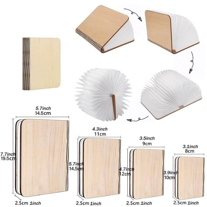 LOVUMMOR Foldable Book Lamp - Wooden Paper LED Mood Light,