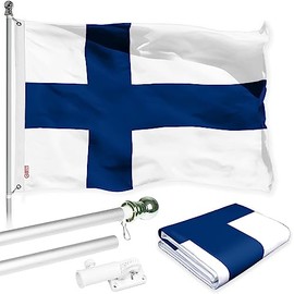 3x5 Finland Flag and Flagpole Set International 3x5 foot Tanglefree Flag Pole Set Includes Flag 6 ft Pole and Bracket (Finland Spinner Pole and Flag Set)