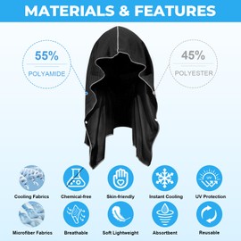 U-pick Cooling Towels Hoodie Towel for Neck and Face, UV Sun Protection Breathable Soft Instant Cool, Quick Dry Sweat Towel for Gym, Golf, Running, Beach, Camping & More (25"x12")