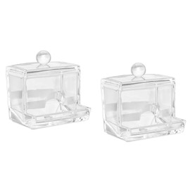 naissant [Set of 2] Transparent Acrylic Accessories Cotton Swab Case Cotton Stick Box with Lid Holder Stand Cosmetics Storage Case Clear