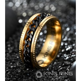 King Ring 8mm Super Spinner Ring – Premium Stainless Steel Fidget Ring for Men & Women K06 – Gold Black 9