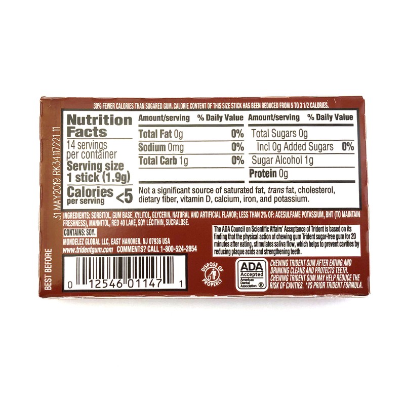 Trident Sugar Free Gum, Cinnamon, 14 Count (Pack of 15)