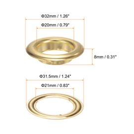 sourcing map 20Set Grommets Eyelets with Washers 20mm Metal Eyelets Kit for Fabric Curtain Tarps Leather Belt Bag DIY, Gold