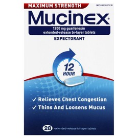 Mucinex Maximum Strength 12-Hour Chest Congestion Expectorant Tablets, 28 Count (Pack of 3)