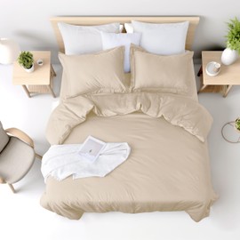 King Duvet Cover Set Beige 100% Egyptian Cotton,3Pcs Bedding Set- 1 Duvet Cover(No Insert) with 2 Pillowshams, 400 TC Super Soft Comforter Cover with Corner Ties(King 106x90 Inches, Beige)