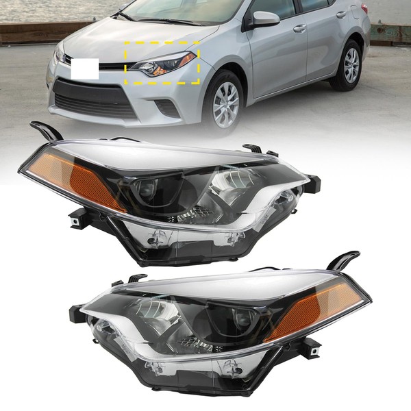 Headlight Assembly Compatible with 2014-2016 Toyota Corolla Sedan 4-Door,Halogen Headlamp