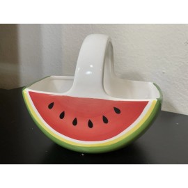 Teleflora Ceramic Planter Basket Bowl Watermelon Design 8.5”L x 6"W x 8” Tall