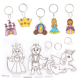 Baker Ross FE298 Princess Super Shrink Keyrings - Pack of 8, Keyrings for Crafts to Colour in, Make and Display, Make Your Own for Kids, Princess Shrink Art Keyrings