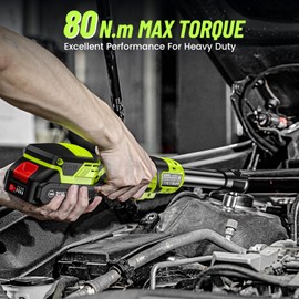 Robustrue 3/8" Cordless Ratchet Wrench: 58Ft-lbs (80N.m) 400RPM Light Weight Electric Ratchet, 6'' Extended Neck, 2 x2.0Ah Battery, 8 Sockets, 3" Extension Bar, LED Light (RH80B)