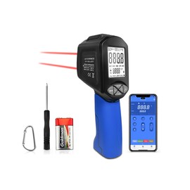 Laser Infrared Thermometer, GR-1580-APP Adjustable Emissivity with Phone APP Function -50~1580℃ Non-Contact Digital Laser Infrared for HVAC Kiln Forge Furnace Backlight Data Hold (NOT for Human)