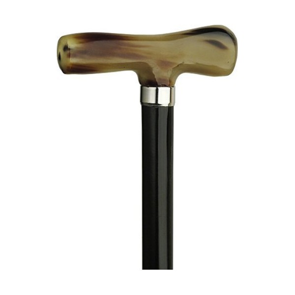 Walking Cane-"T" shape. This walking stick cane has an imported genuine horn handle. this walking aid has a black ebony tapered shaft. This horn handle cane has a weight capacity of 250 pounds and 36 inch shaft