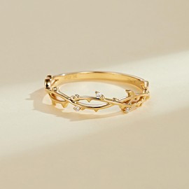 LOVPEPY Vintage Gold Twig Ring for Mother, 925 Sterling Silver CZ Leaves Branch Hollow Stacking Ring to Daughter,14K Gold Plated Rings for Women Mother's Day Friendship Jewelry Gift, 5, Silver, No