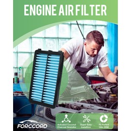 Forccord 1 filtro de aire de cabina HEPA y 1 filtro de aire de motor apto para Hyundai Santa Fe 2023-21, Hyundai Sonata 2020, Kia K5, 2023-21 Hyundai Tucson Carbon Cabin Filter Reemplazo 97133L1000